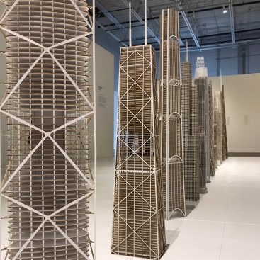 1:500 scale models of buildings, built and unbuilt, by Skidmore, Owings & Merrill at "SOM: Engineering x [Art + Architecture]."