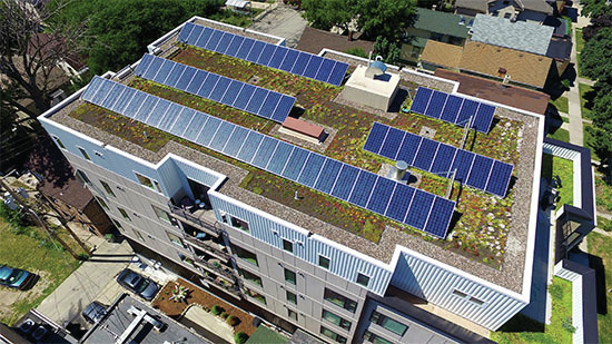 solar array atop multifamily building developed by Dominion