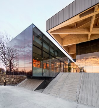 View of entry pavilion at the southeast corner of the structure