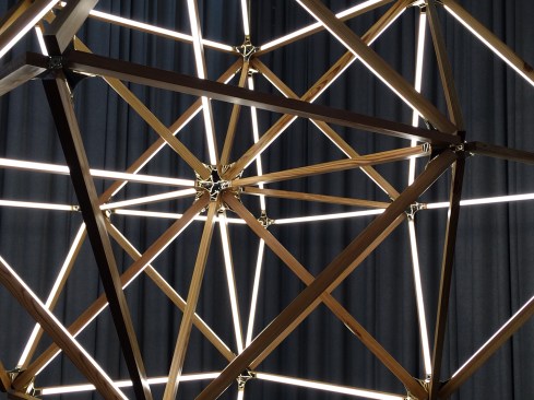 A detail of the polished brass joints of the X Diamond 3/60 on display during ICFF in New York.