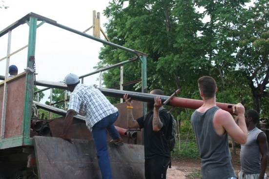 Students help unload the trucks.