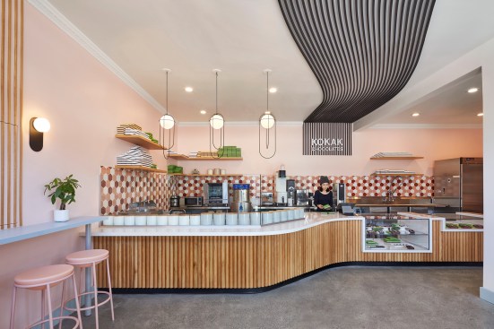 The Kokak Chocolates shop in San Francisco includes a counter that offers visitors a glimpse into the chocolate-making process.