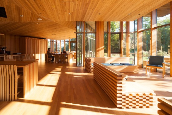 The interior furniture was custom-made in Japan from white oak. 