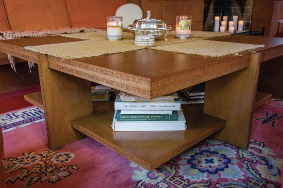 Frank Lloyd Wright–designed furniture in his T.A. Pappas House in Town and Country, Mo.