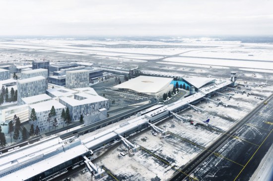 Helsinki Airport Terminal 2 Visualization, Aerial View in Winter