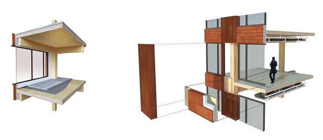 Exploded diagrams of T3's structural floor and exterior wall systems