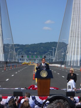 Governor Andrew Cuomo addressing crowd at ribbon-cutting ceremony.