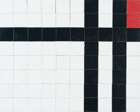 In another of the study's tests, the architects were each asked to arrange colorful tiles into a design; Philip Johnson's is shown above.