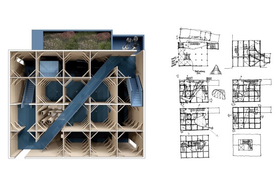 A new, meandering catwalk winds through the structure's gathering spaces and aerie above.
