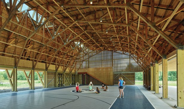 The bike barn and gymnasium at the Thaden School in Bentonville, Ark., by EskewDumezRipple with Marlon Blackwell Architects and Andropogon Associates.