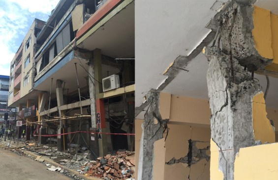 Typical damage to buildings after the Ecuador earthquake in April 2016.