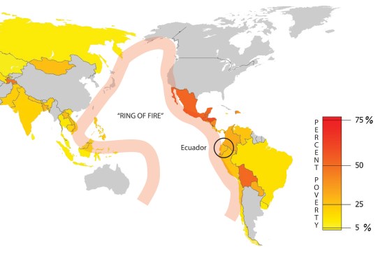 The Circum-Pacific belt, or "Ring of Fire," overlaid with the national poverty percentages.