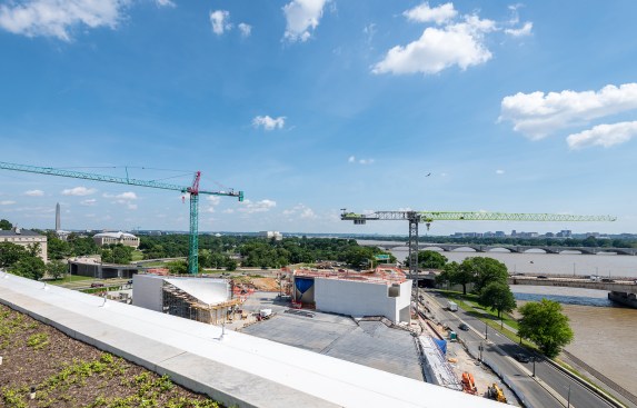 Construction photo from roof of the Edward Durrell Stone building