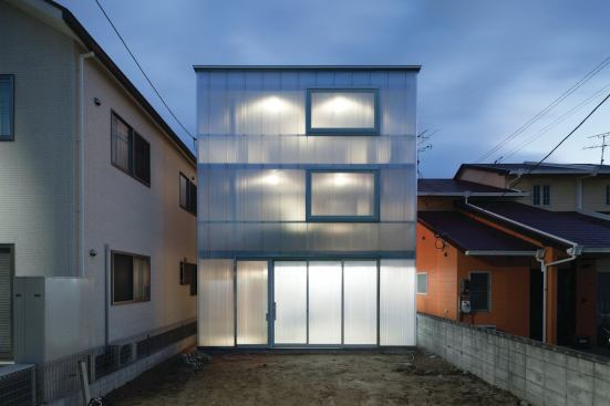 Exterior at dusk, view from the north.