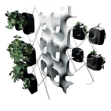The Active Phytoremediation Wall System consists of hydroponic plants in bio- and phyto-filtration pods. The pods are installed in a modular screen which serves as a plenum and as ductwork for air movement. A support frame holds the pods in place and a drip irrigation system supplies fresh water to each plant. The roots are exposed to the air and receive water through absorbent wicks that are filled by reservoirs supplied by the drip system.