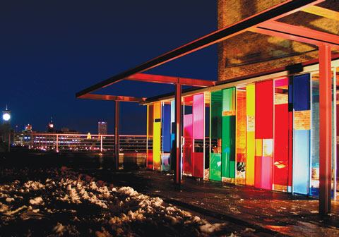 Parts House Pavilion, Milwaukee

2007 Grand Award - Custom Outdoor Spaces

Entrant/Architect: Johnsen Schmaling Architects, Milwaukee; Builder: Kotze Construction, Milwaukee; Project size: 1,500 square feet; Construction cost: $34 a square foot; Photographer: Johnsen Schmaling Architects.007 Outdoor Spaces' Winners

A curtain of colored plastic panels hung from a steel trellis creates a movable feast of color when the terrace lighting system is turned on.