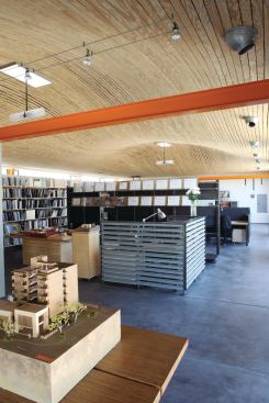 The former auto repair shop now features office space.