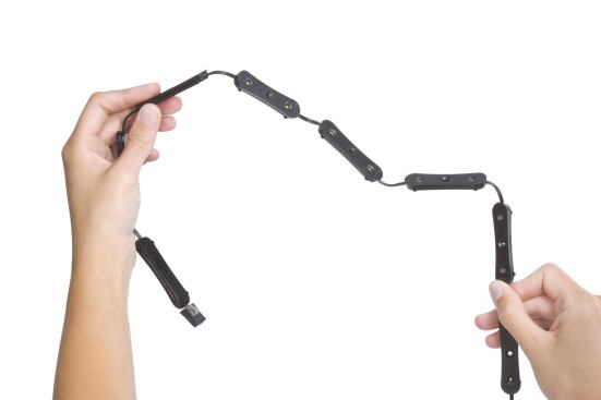 Kichler. Design Pro Linear packages LED lighting in strings of thin, 1/4-inch pods for installation in tight spaces such as in and around corners, cabinets, toekicks, and tray ceilings. The LEDs offer up to 75% energy savings versus traditional incandescent lighting, the company says, and have a life span of 20 years. Black and white finishes are available. The product is UL-listed. 866.558.5706. www.kichler.com.