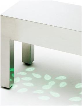 For his Rakuyo bench, Oki Sato and his design firm Nendo incorporate a subtle pattern of leaves thanks to integrated LEDs. The pattern appears when a person sits on the bench and slowly changes color the longer a person stays seated (above).