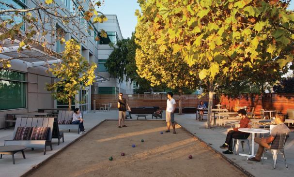 The patio area also features a bocce court.