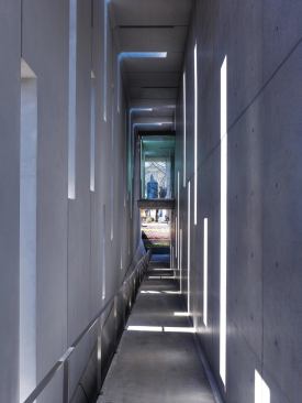 The main circulation for the museum is a series of ramps that are contained within the wrapper but not isolated from the elements.