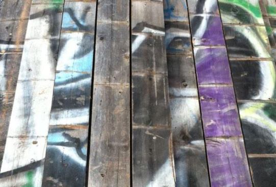 A close-up look at the tagged cedar boards.