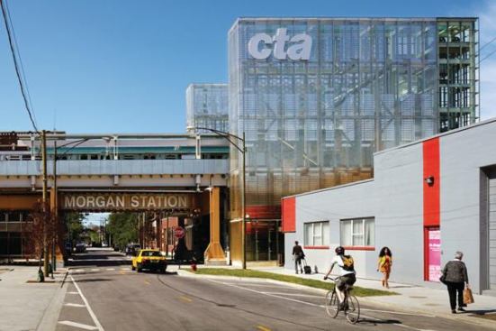 A new glass-and-steel transit station by Ross Barney Architects returns the ‘L’ to a Chicago neighborhood transitioning from skid row to lofts and the good life.