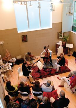 The studio's Homasote walls boost its acoustical qualities.