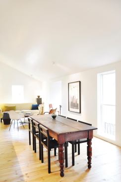 The firm's two partners were able to accommodate ample living space on the second floor of their live/work project.