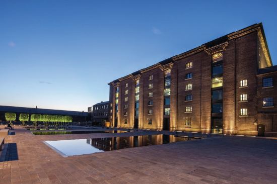 The school’s main entrance is through the landmarked Granary Building, a 19th century masonry structure. 