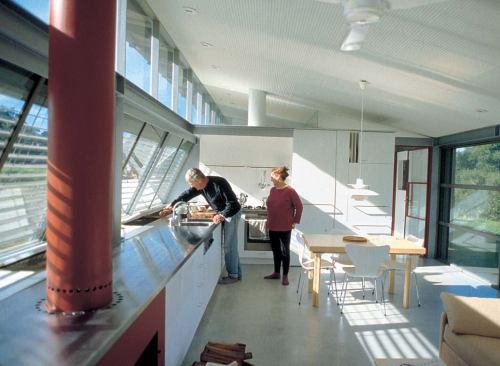 His linear scheme for the Fletcher-Page House in Kangaroo Valley, Australia, results in a narrow house exposed to landscape views, filled with natural light, and cooled by cross-ventilation.