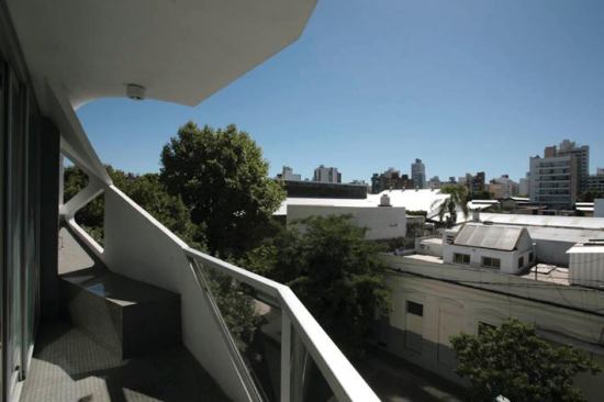Balcony with integrated bench.