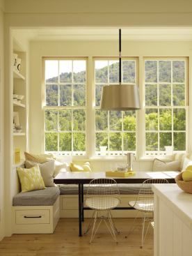 The breakfast bay's deceptively oversize windows look out onto the slope of Mount Tamalpais.

