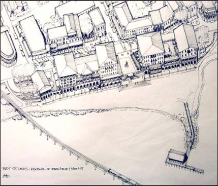 In Bay St. Louis, Miss., an arts community of 8,000 residents, nearly 90 percent of the buildings were damaged. The design team envisioned rows of sturdy beachside buildings (left top) that serve as buffers for the smaller, less expensive structures behind them. It also proposed reconstructing the beautiful historic homes along Beach Boulevard and tucking denser buildings to the rear (left bottom).