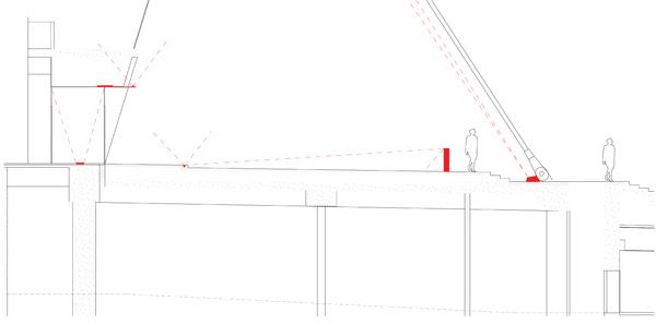 Section at the entry drive showing the luminaire configuration