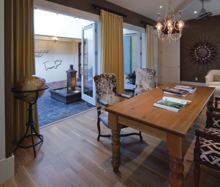 The home-office conference room opens to an outdoor courtyard.
