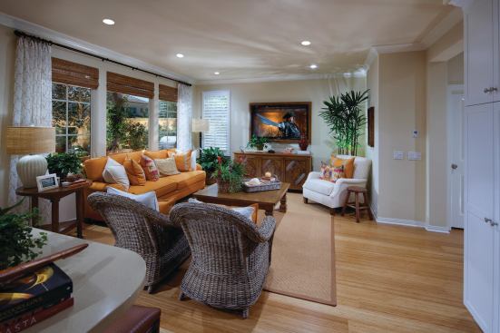 A great room across the back of the home is a cozy retreat overlooking the backyard.