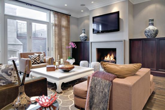 The family room overlooks a rear courtyard.