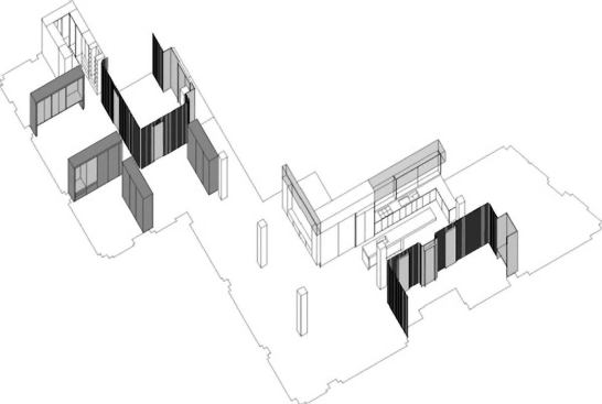 Chia anchored the loft spatially using two wood-and-glass cores. The light-filtering walls acoustically divide the apartment without stifling the airiness generated by its high ceilings and oversized windows.