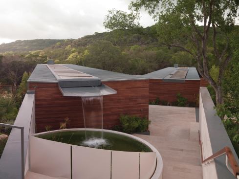 The Cascading Creek House is a recent project the firm designed and built in West Austin. The owners agreed to the use of a lot of sustainable materials and techniques, which is important to Bercy Chen. “It also integrates intimately with the landscape,” adds Thomas Bercy, “which made it a very fun project to work on.”