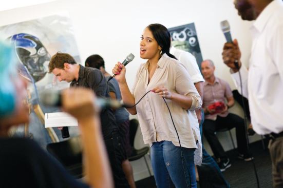 FXFowle office karaoke party in the firm's gallery.