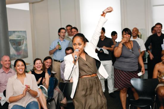 FXFowle office karaoke party in the firm's gallery.