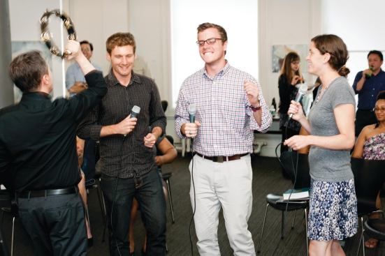 FXFowle office karaoke party in the firm's gallery.