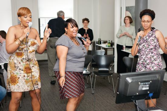 FXFowle office karaoke party in the firm's gallery.