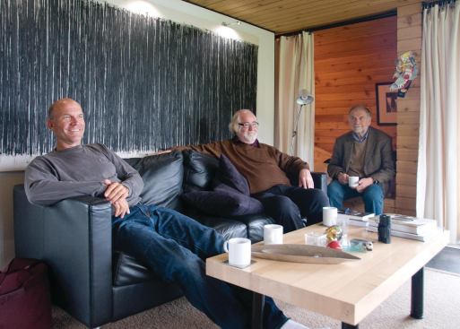 Robert Benz, AIA, Juhani Pallasmaa, Hon. FAIA, and Peter Buchanan enjoy coffee in between sessions.