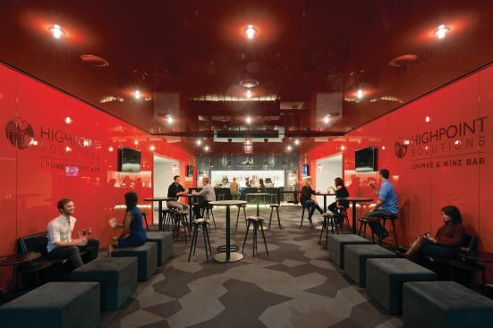 Several bars and lounges were designed into the Barclays Center, each with its own visual identity.