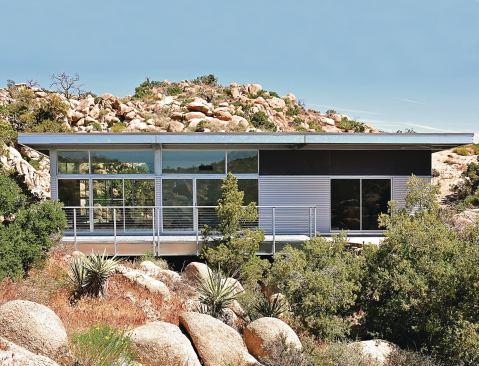 A completed home in Yucca Valley, Calif., built using the Blue Sky Frame, a light-gauge, pregalvanized steel moment-frame system.
