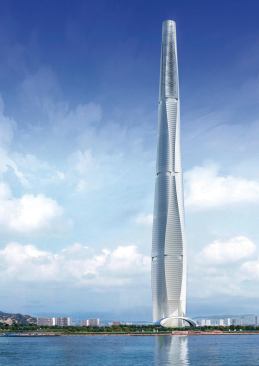The 110-story Fluidic Tower in Seoul, South Korea.