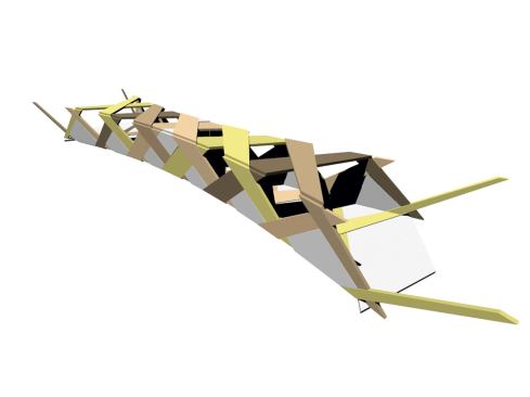 Complete structure axonometric with floor, ceiling, and infill panels