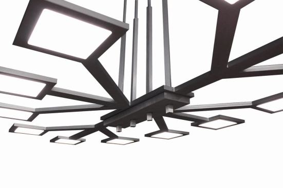 Vela, a contemporary chandelier from 
WAC Lighting, holds 24 organic LEDs in its laser-cut brushed aluminum frame, projecting ambient light upward and illuminating the area underneath. Aircraft suspension cables let homeowners adjust its thin profile up to 36 inches. The light uses 65.6 watts, can be dimmed, and mounts directly to the junction box. WAC Lighting. 800.526.2588. 
www.waclighting.com.
